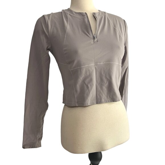 Halara Half Zip Long Sleeve Cropped Active Workout Shirt Sz Large Womens Gray - Picture 3 of 15